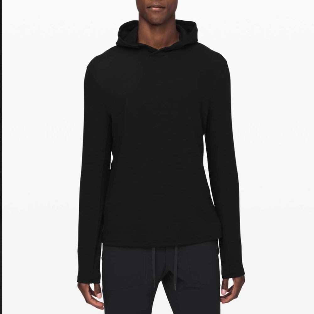 Lululemon Mens black shift stitch waffle knit pull over hoodie S